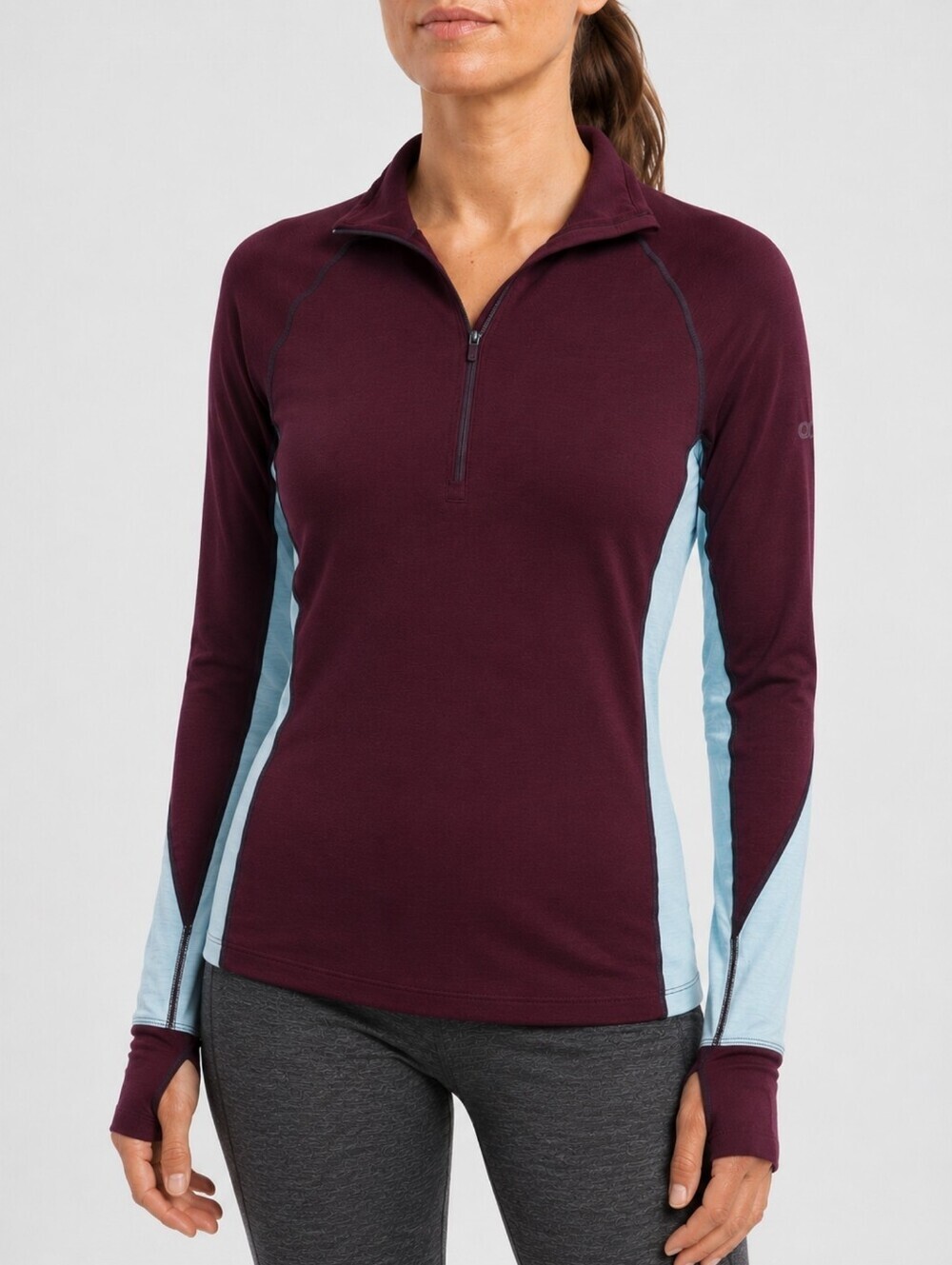 Icebreaker Bodyfit Zone 260 Merino Wool 1/4 Zip Base Layer Thumbholes Size M